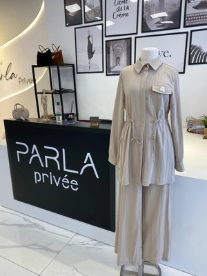 Otto Desigen Beli Büzgülü Pantolonlu Takım