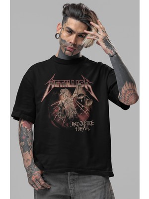 Sevbano Metallica Rock Metal Müzik Grubu Ön Baskılı Unisex Oversize Tişört