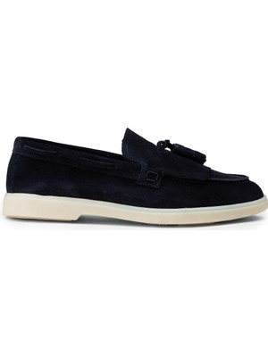 Deery Erkek Hakiki Süet Lacivert Püsküllü Loafer - 02030MLCVC01