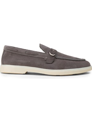 Deery Erkek Hakiki Süet Gri Tokalı Loafer - 02031MGRIC01