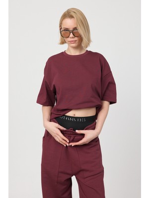 Gothamvibes Kadın Chill Oversize Premium Bordo T-Shirt