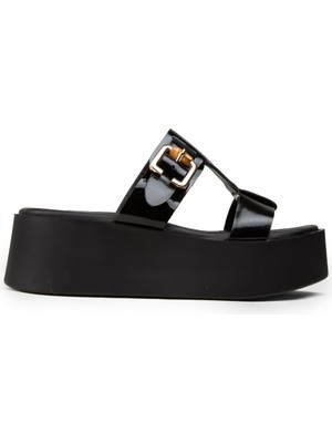 Deery Kadın Hakiki Rugan Siyah Platform Terlik - 24302ZSYHC01