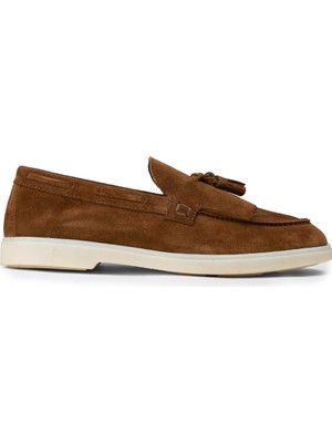 Deery Erkek Hakiki Süet Taba Renk Püsküllü Loafer - 02030MTBAC01