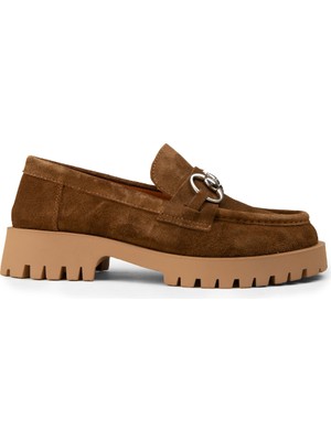 Deery Kadın Hakiki Süet Taba Renk Tokalı Loafer - 02037ZTBAC01