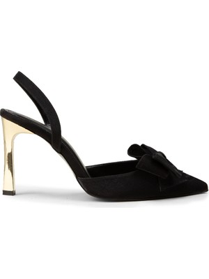 Deery Kadın Siyah Saten Fiyonk Detaylı Abiye Topuklu Ayakkabı - RD142ZSYHM01