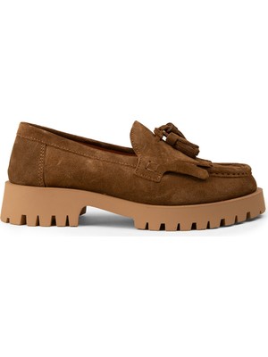Deery Kadın Hakiki Süet Taba Renkli Püsküllü Loafer - 02033ZTBAC01