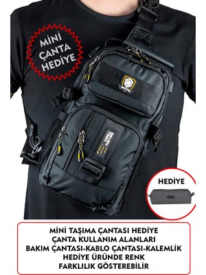 Seventeen Çok Bölmeli Erkek Sırt Çapraz Göğüs El ve Omuz Çantası Body Bag Siyah Renk Unisex
