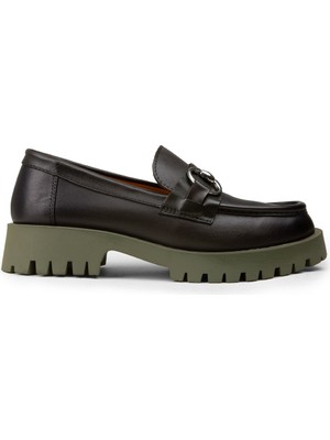 Deery Kadın Yeşil Hakiki Deri Tokalı Loafer - 02037ZYSLC01
