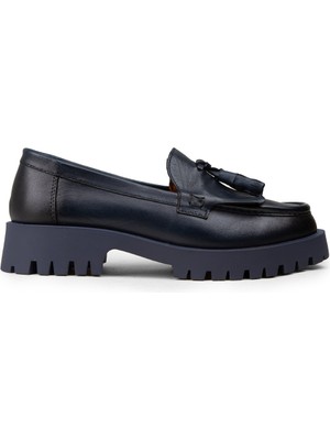 Deery Kadın Hakiki Deri Lacivert Püsküllü Loafer - 02033ZLCVC02