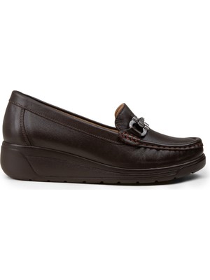 Deery Kadın Hakiki Deri Kahverengi Dolgu Topuk Loafer - N1742ZKHVC01