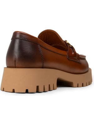 Deery Kadın Hakiki Deri Taba Renkli Tokalı Loafer - 02037ZTBAE01