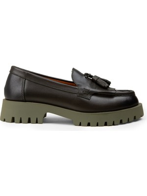 Deery Kadın Hakiki Deri Yeşil Püsküllü Loafer - 02033ZYSLC02