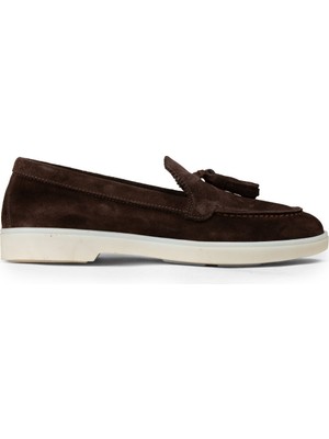 Deery Kadın Hakiki Süet Kahverengi Püsküllü Loafer - 02040ZKHVC01