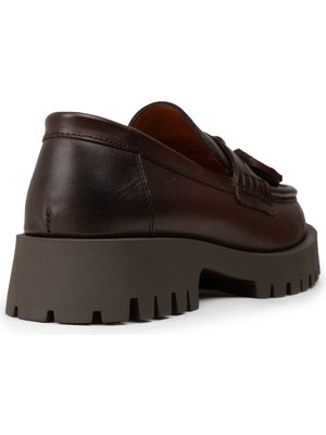 Deery Kadın Hakiki Deri Kahverengi Püsküllü Loafer - 02035ZKHVC03