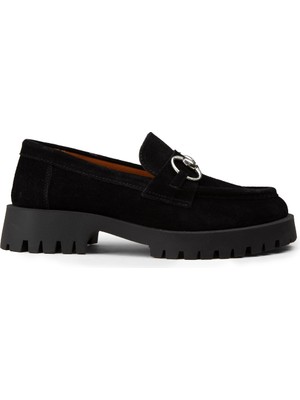 Deery Kadın Hakiki Süet Siyah Tokalı Loafer - 02037ZSYHC01