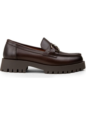 Deery Kadın Kahverengi Hakiki Deri Tokalı Loafer - 02037ZKHVC02