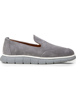 Deery Erkek Hakiki Süet Gri Loafer Ayakkabı - 02044MGRIE01