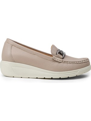 Deery Kadın Hakiki Deri Bej Dolgu Topuk Loafer - N1742ZBEJC01
