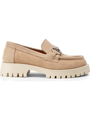 Deery Kadın Hakiki Süet Bej Tokalı Loafer - 02037ZBEJC01
