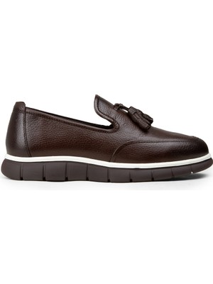 Deery Erkek Kahverengi Hakiki Deri Püsküllü Loafer - 02048MKHVE01