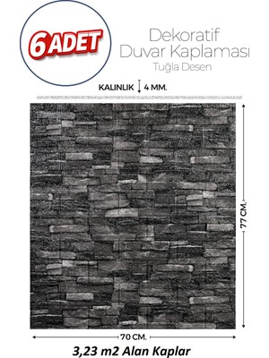 Brano 70X77 cm Kendinden Yapışkanlı Kabartmalı, Gri Kiremit Desenli Duvar Kaplama