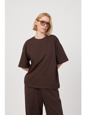 Gothamvibes Kadın Chill Oversize Premium Kahverengi T-Shirt