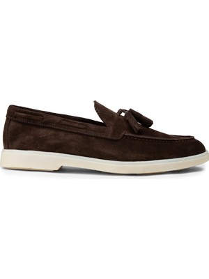 Deery Erkek Hakiki Süet Kahverengi Püsküllü Loafer - 02027MKHVC01