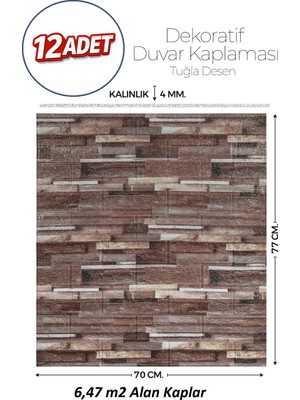 Brano 70X77 cm Kendinden Yapışkanlı Kabartmalı, Açık Kahve Kiremit Desenli Duvar Kaplama