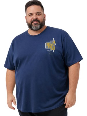 Battal Moda Battalmoda Erkek Büyük Beden Lacivert Bisiklet Yaka Kısa Kollu Pragt Tişört 5xl-6xl-7xl-8xl
