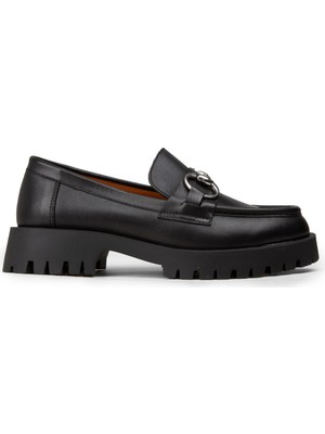 Deery Kadın Hakiki Deri Siyah Tokalı Loafer - 02037ZSYHE01