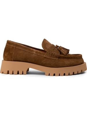 Deery Kadın Hakiki Süet Taba Rengi Püsküllü Loafer - 02035ZTBAC01