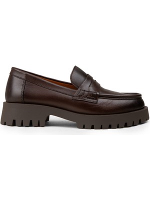 Deery Kadın Kahverengi Hakiki Deri Loafer Ayakkabı - 02034ZKHVC02