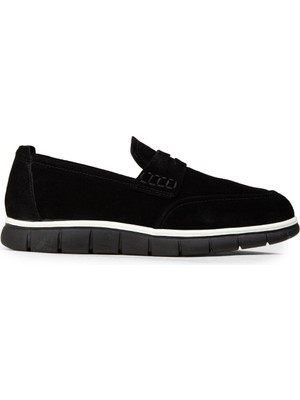 Deery Erkek Hakiki Süet Siyah Loafer Ayakkabı - 02045MSYHE01