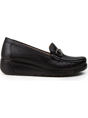 Deery Kadın Hakiki Deri Siyah Dolgu Topuk Loafer - N1742ZSYHC01