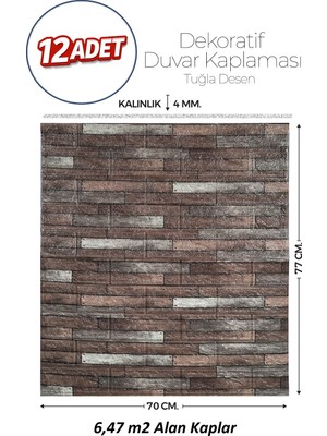 Brano 70X77 cm Kendinden Yapışkanlı Kabartmalı, Koyu Kahve Kiremit Desenli Duvar Kaplama