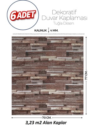 Brano 70X77 cm Kendinden Yapışkanlı Kabartmalı, Açık Kahve Kiremit Desenli Duvar Kaplama