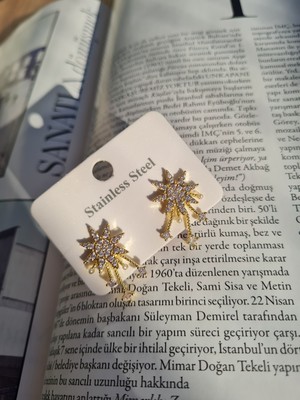 Stainless Steel Yıldız Figürlü Zirkon Taşlı Altın Kaplama Çelik Küpe – Suya Dayanıklı & Alerji Dostu