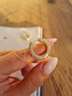 Xuping Jewelry Zirkon Taşlı Altın Kaplama Çelik Halka Küpe – Suya Dayanıklı