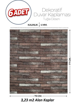 Brano 70X77 cm Kendinden Yapışkanlı Kabartmalı, Koyu Kahve Kiremit Desenli Duvar Kaplama