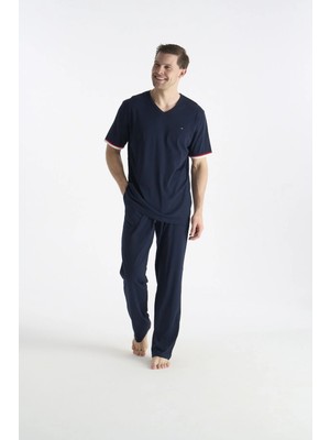 U.s. Polo Assn. 19041 Erkek Lacıvert Kısa Kollu V Yaka Pijama Takımı