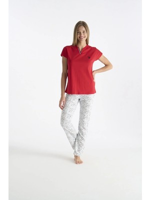 U.s. Polo Assn. 20235 Kadın Kırmızı Kısa Kollu Patlı Pijama Takımı