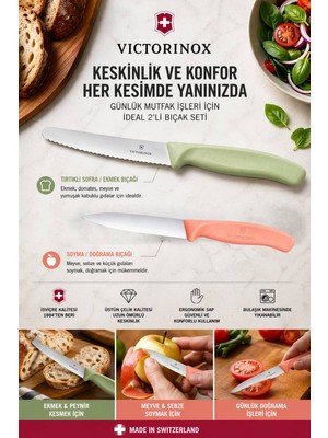 Victorinox 2’li Mutfak Bıçağı Seti Somon ve Mint Saplı Tırtıklı Ekmek Bıçağı ve Soyma Doğrama Bıçağı