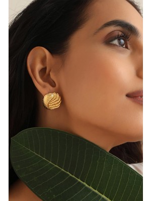 New Obsessions Gold Dokulu Bagel Çivi Çelik Küpe