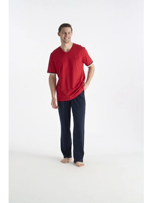 U.s. Polo Assn. 19041 Erkek Kırmızı Kısa Kollu V Yaka Pijama Takımı