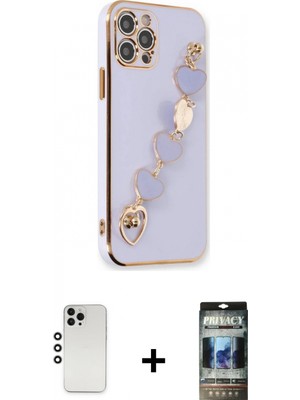 Marsilyan™- iPhone 12 Pro Kılıf Nova Işık Prime - Siyah 34D Hayalet Izgaralı Cam + Gümüş Shine Kamera Lens