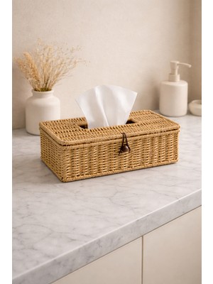 Mis Kitchen Rattan Peçetelik Hasır Peçete Kutusu – Dekoratif Masa Üstü Peçetelik Organizer