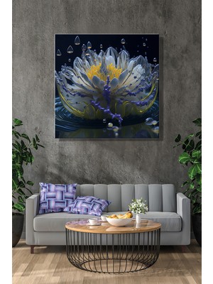 Şehber Kare Kanvas Duvar Tablosu Tekli Salon Mutfak Yatak Odası Ofis 3D Dijital Sanat Lotus Çiçeği