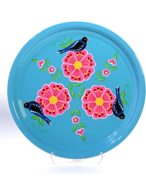 Dedemin Emayeleri Tepsi Mavi Kuşlu (33 Cm)