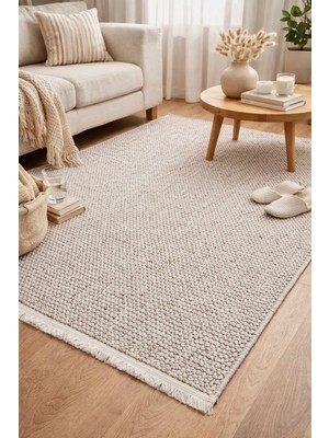 Leiva Home Bej Beyaz Iskandinav Bukleli Yumuşak Minimalist Salon Koridor Mutfak Çocuk Oturma Odası Halısı