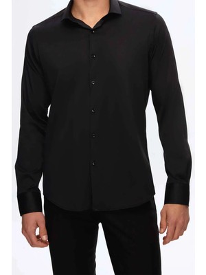 Twn Slim Fit Siyah Düz Gömlek 5EF02AD10288M
